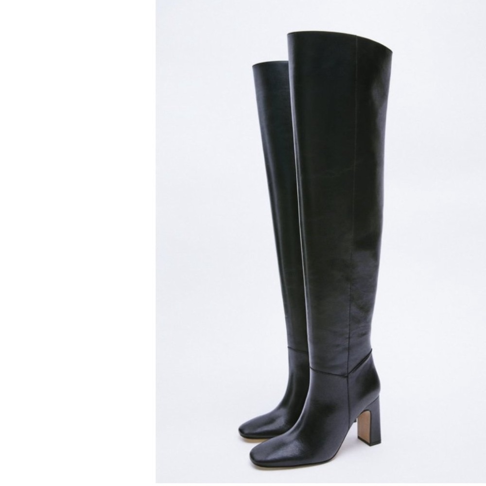 ZARA 100% LEATHER OVER-THE-KNEE HEELED BOOTS